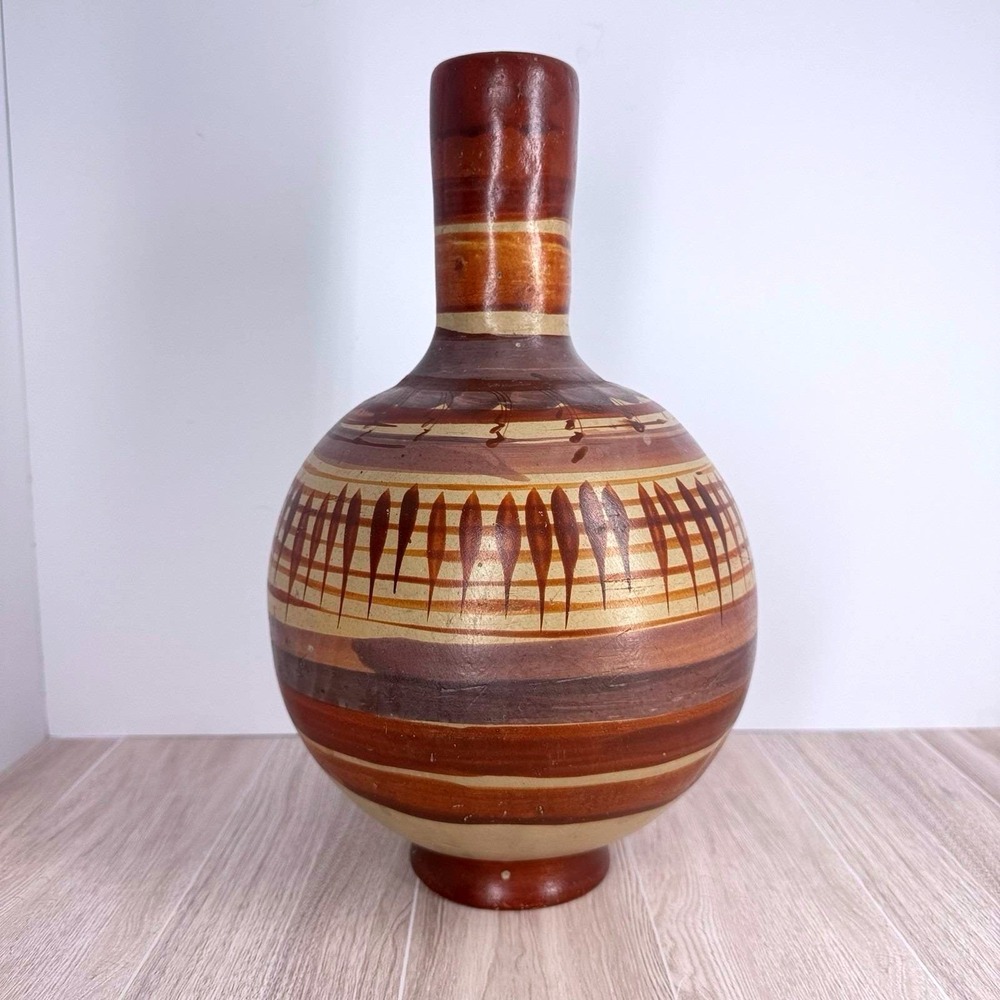 Vintage Studio Pottery Vase Mid Century Modern Brown‎ Drip Glaze Art Pottery